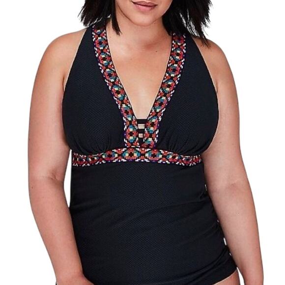 Swim by Cacique Tankini 42D Black Aztec Halter Balconette Underwire Swimsuit Top - Picture 1 of 11
